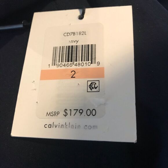 Calvin Klein Off-the-Shoulder Short Sleeve Midi Sheath Dress Size 2 Dk Blue NWT - Picture 8 of 12